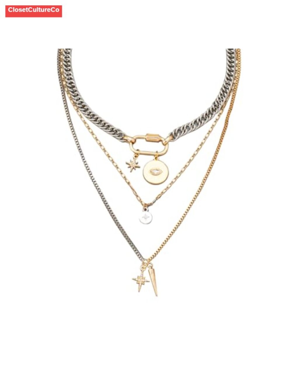 3 Pc Layered Necklace Set Stackable Paperclip Chain Mixed Metal Women